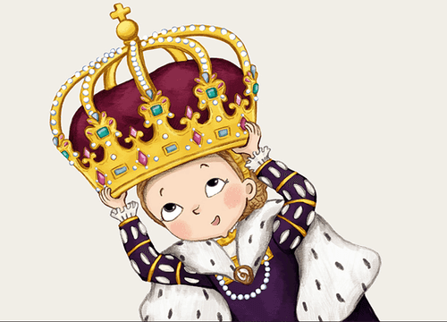 A drawn princess trying on a crown.