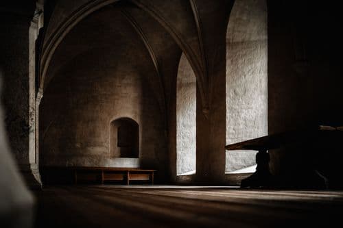 dark vaulted corridor in Turku Castle.